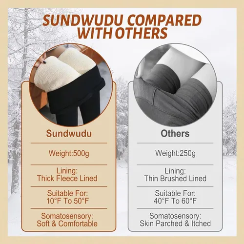Vista 2 de Sundwudu Paquete de 2 leggings gruesos con forro polar con bolsillos para mujer, de cintura alta, térmicos, cálidos, pantalones de yoga de invierno