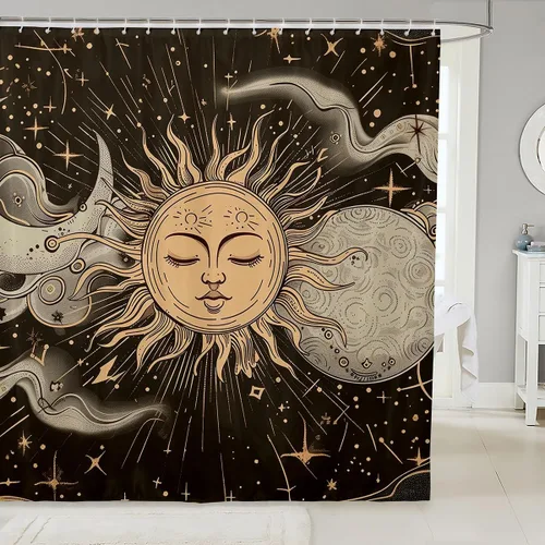 Vista 28 de Butterfly Shower Curtain Bohemian Bathroom Shower Curtain Set for Kids Adult Sun Moon Bath Curtain Yellow Butterfly Waterproof Curtains Room Decor