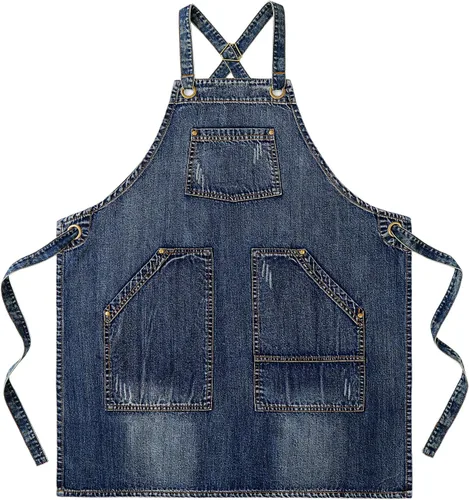 Vista 21 de Delantal Tobyan de Mezclilla de Algodón Suave - Delantal Unisex Ajustable con Babero de 5 Bolsillos Perfecto para Cocinas