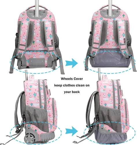 Vista 5 de Tilami Mochila con ruedas, mochila para laptop de 19 pulgadas con ruedas y lonchera