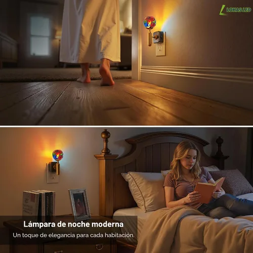 Vista 6 de L LOHAS LED Luz Nocturna con Atenuación Sin Escalones del 0-100%, Luz Nocturna de Vidrio Manchado Enchufable con Sensor de Anochecer a Amanecer, Luz