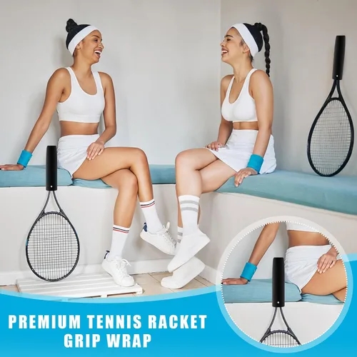 Vista 6 de Blueweenly 4 fundas para mango de raqueta de tenis, cubierta de agarre de raqueta de tenis, mango protector extraíble antideslizante de lona