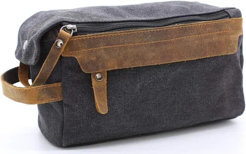 Vista 10 de Flow.month Neceser personalizado para hombres y mujeres – Kit de afeitado de viaje, kit de Dopp en cuero de caballo loco o lona, ideal para regalos