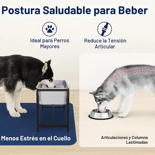 Vista 2 de Cuenco elevado de agua para perros de 2.5 galones para razas grandes, cuenco de agua grande de acero inoxidable elevado de 14.2 pulgadas de alto