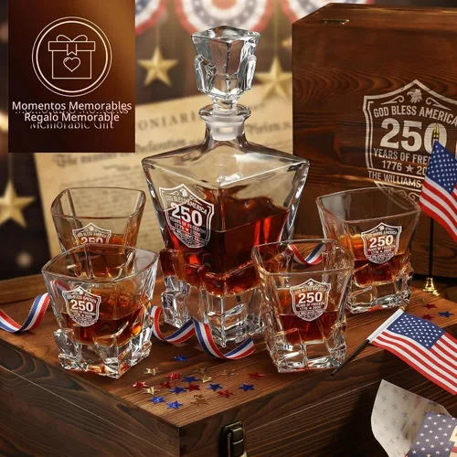 Vista 8 de Juego de decantador de whisky personalizado para el 250 aniversario Rocks, regalo de independencia de Estados Unidos 250 para hombres, nombre