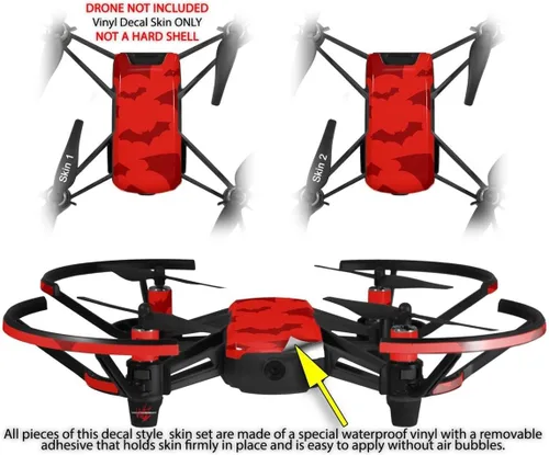 Vista 2 de Skin Wrap 2 Pack para DJI Ryze Tello Drone Deathrock murciélagos rojo Drone No Incluidas