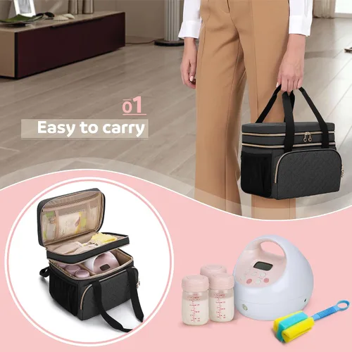 Vista 5 de Luxja Bolsa de extractor de leche de doble capa compatible con Spectra S1 y S2, bolsa de bomba para extractor de leche y piezas adicionales, solo