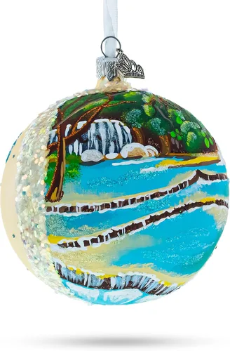 Vista 7 de Kuang Si Cascada, Laos Bola De Cristal Adorno De Navidad 4 Pulgadas