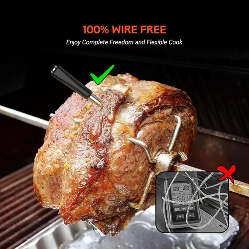 Vista 8 de Termómetro inalámbrico para carne - Termómetro digital inalámbrico 5G Wi-Fi y Bluetooth 5.4 para asar y ahumar con sondas duales IP67 y pantalla LCD