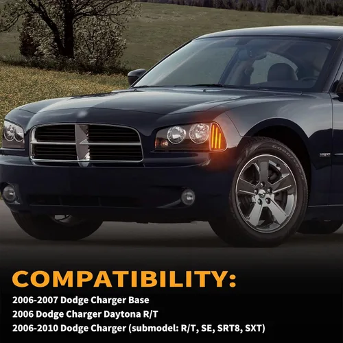 Vista 7 de Gempro Luces LED de esquina delantera lateral para Dodge Charger 2006 2007 2008 2009 2010 lámparas intermitentes, 2 unidades (negro ahumado)