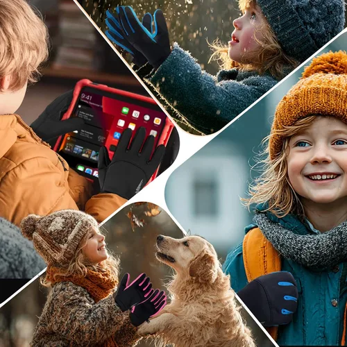 Vista 7 de rivmount Guantes de invierno cálidos para niños, pantalla táctil, impermeables, ciclismo, correr, esquí, al aire libre, clima frío para niños y niñas