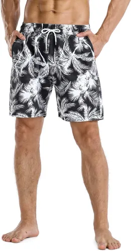 Vista 3 de Nonwe Traje de baño para hombre, ropa de playa, secado rápido, retro, suave, lavado, con cordón 275-Negro