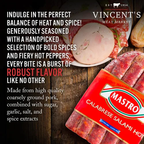 Vista 4 de Vincent's Meat Market - Salami italiano picante. Calabrese caliente plano, salami Soppressata. Ideal para delicias de embutidos, sabores de calidad