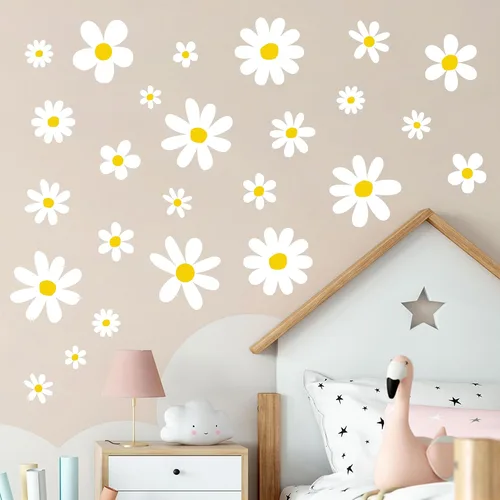 Vista 10 de 12 Hojas de Calcomanías de Margaritas para Pared, Adhesivos de Flores de Estilo Boho, Pegatinas de Pared Lindas para Niñas, Decoración