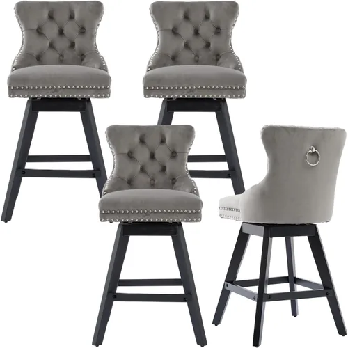 Vista 11 de cinkehome Juego de 2 taburetes de bar giratorios de altura de mostrador, taburetes de bar tapizados de terciopelo con respaldo, sillas de bar
