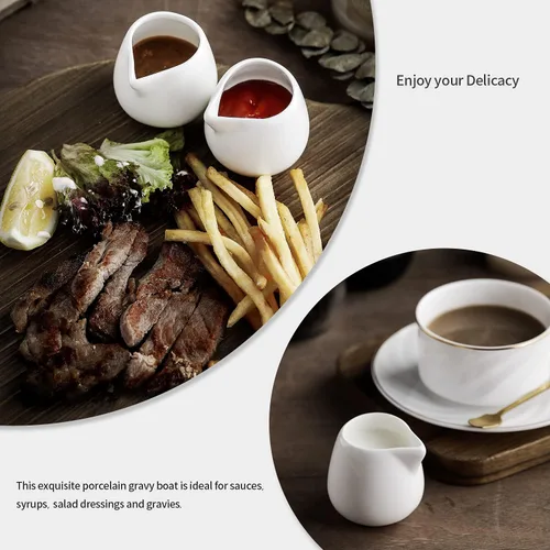 Vista 5 de Jarras de crema de cerámica de 3 onzas, mini jarra de crema, cremas clásicas de porcelana blanca para café, té, leche, mermelada, salsas, paquete