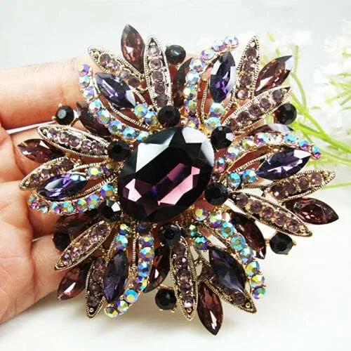 Vista 3 de TTjewelry Broche de cristal de diamantes de imitación de 3.82 pulgadas de flor preciosa