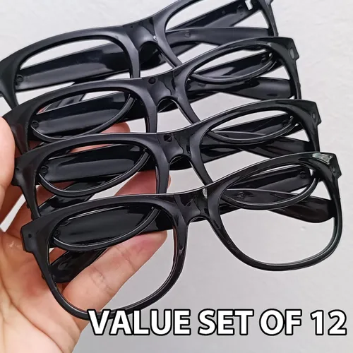 Vista 2 de Marco de gafas de sol Platic de 12 piezas a granel, marco de gafas de disfraz, solo sin lentes para regalos de Navidad Negro