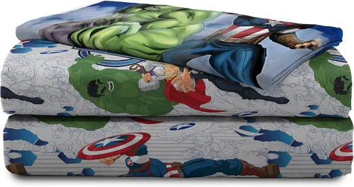 Vista 8 de Marvel Avengers Blue Circle - Juego de ropa de cama individual de 4 piezas, incluye edredón reversible y juego de sábanas, poliéster súper suave Los