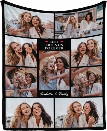 Vista 14 de InterestPrint Manta personalizada con fotos para mejor amiga, manta de cama personalizada para amiga, hermana, textos personalizados de fotos