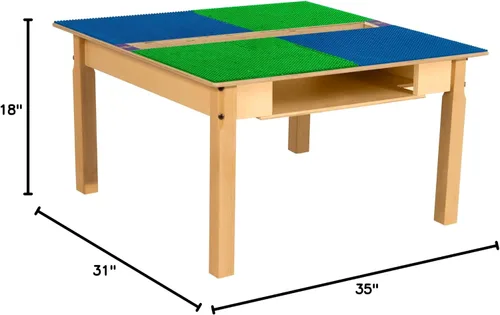 Vista 16 de Contender Time-2-Play - Mesa de madera contrachapada de abedul para niños, color azul y verde, compatible con Lego Montessori con estante para sala