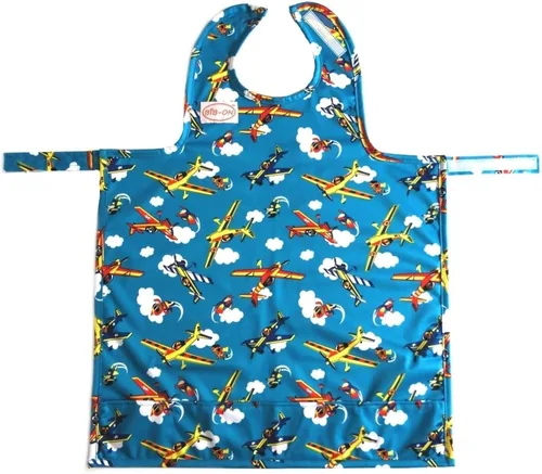 Vista 8 de BIB-ON, Combinación de babero y delantal de cobertura completa para bebés, bebés y niños pequeños de 0 a 4 años. Cuadros azules