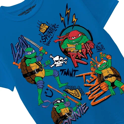 Vista 2 de Teenage Mutant Ninja Turtles Boys' TMNT Mutant Mayhem Movie Character Short Sleeve T-Shirt-Leo, Donnie, Raph, Mikey