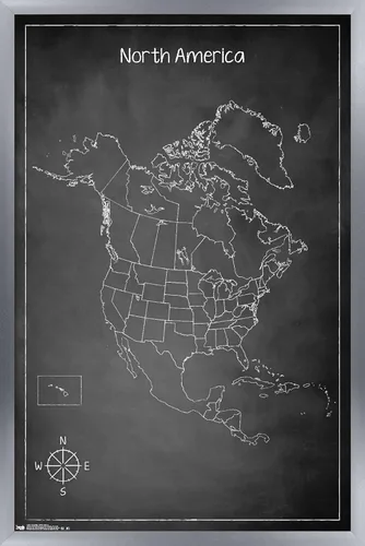 Vista 15 de Trends International Chalk Map - Póster de pared de América del Norte, 22.4 pulgadas de largo x 14.7 pulgadas, versión enmarcada de madera de granero