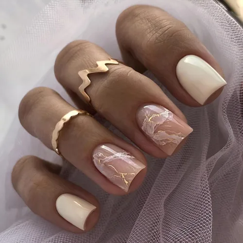 Vista 12 de Uñas postizas a presión de almendra, color rosa degradado medio, con bonito diseño de conejo y gato, uñas postizas de estrella plateada, uñas