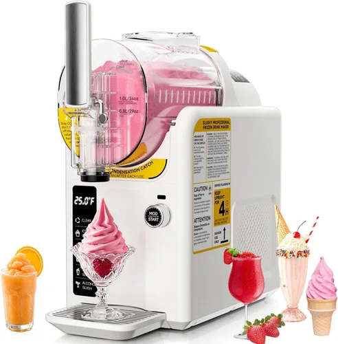 Vista 10 de Máquina de helados para granizado para el hogar, máquina para granizar, máquina de bebidas congeladas, no necesita hielo, autolimpieza, 5 preajustes