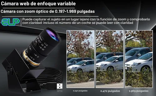 Vista 9 de ELP Cámara USB 4K con micrófono Zoom manual Cámara web de 0.197-1.969 in de enfoque variable Cámara de PC para computadora UVC USB2.0 Cámara web