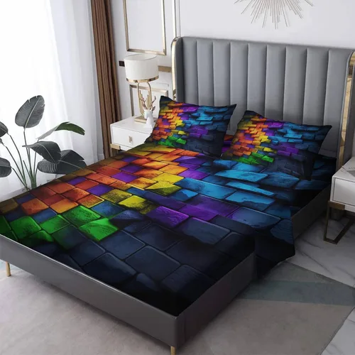 Vista 9 de Sun Sheets - Juego de sábanas de 3 piezas con estampado bohemio de montaña, sábanas y fundas de almohada estampadas - Sábana bajera ajustable