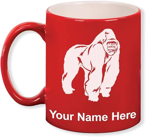 Vista 8 de LaserGram Taza de café redonda de cerámica de 11 oz, gorila, grabado personalizado incluido (blanco)
