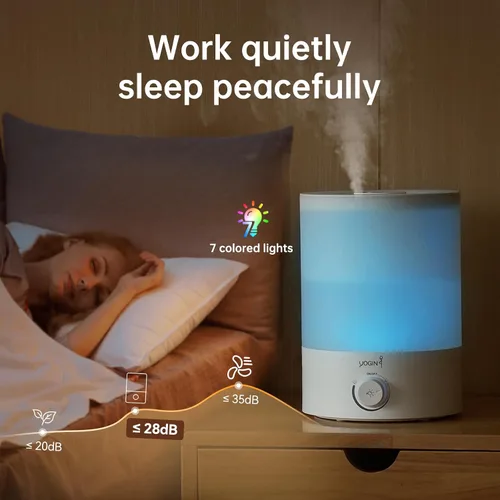 Vista 8 de YOGIN Humidificadores para Dormitorio Habitación Grande, Llenado Superior 2.5L Humidificadores Ultrasónicos de Niebla Fría para Guardería de Bebé