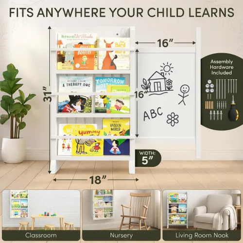 Vista 2 de OurNest Estantería magnética deslizante y marcadores H-31 para niños y bebés, de madera con tres niveles para lectura, creatividad y Montessori