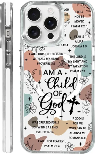 Vista 42 de Funda para iPhone 13/14 [compatible con Magsafe], funda magnética transparente de silicona a prueba de golpes con patrón de versículos de la Biblia