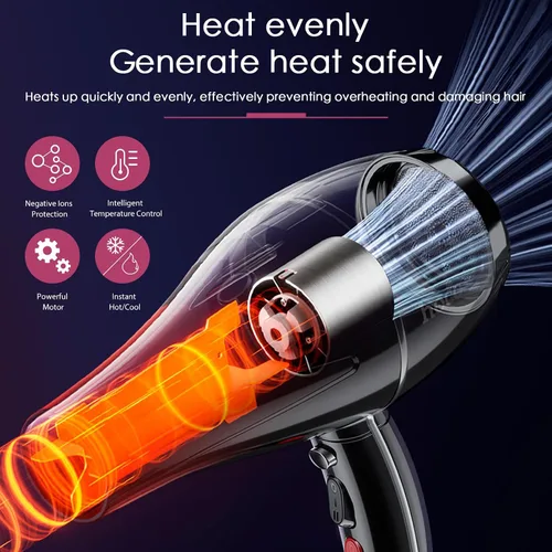 Vista 4 de Secador de pelo profesional de 3500 W para salón de belleza Powerful Negative Ions Hair Dryer Fast Drying 2 Speed 3 Heat Long Cord Design Equipped