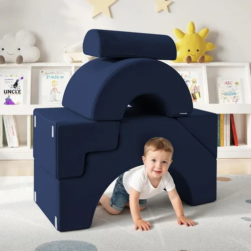 Vista 2 de MeMoreCool Sofá infantil con tobogán y escalera, sofá de espuma convertible Azul marino profundo (sólido)