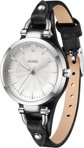 Vista 8 de BUREI Reloj de pulsera analógico de cuarzo para mujer, correa de cuero, reloj de pulsera Relogio Feminino, regalo para mujer