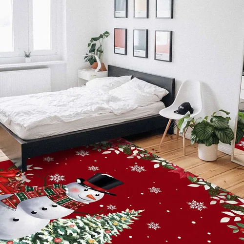 Vista 6 de Alfombra rectangular grande de 2.7 x 5 pies, para sala de estar, muñeco de nieve de Navidad, duradera, antideslizante, alfombra para dormitorio