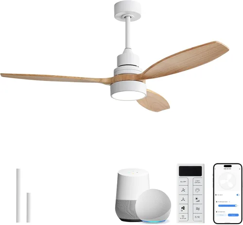 Vista 17 de Sofucor Ventilador de techo con luces y control remoto, ventilador de techo de madera LED moderno de 52 pulgadas con varillas descendentes