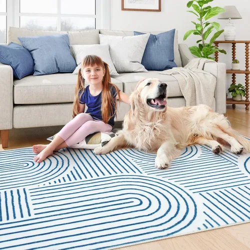 Vista 5 de Lahome Alfombras lavables abstractas, alfombra azul de 4 x 6 pies para dormitorio, guardería, suave, antideslizante, moderna, alfombra ultradelgada
