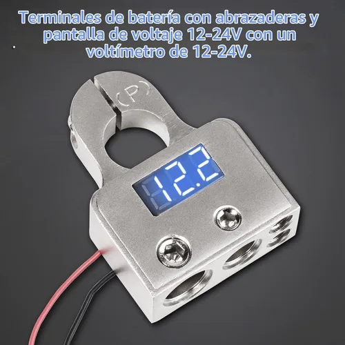 Vista 2 de Conectores de terminal de batería de coche con voltímetro, abrazaderas de poste superior y cuñas de calibre 0/4/8 AWG de alta resistencia para audio