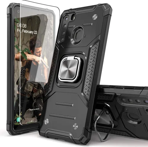 Vista 14 de Funda para Galaxy A15 con protector de pantalla negro para hombres y niños, cubierta híbrida de prueba de caídas con soporte para tarjeta de montaje
