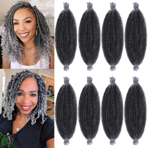 Vista 8 de Cabello de Envoltura Pre-Esponjado de 8 Pulgadas, 3 Paquetes, Cabello Afro Twist Pre-Separado Elástico para Locs, Cabello Afro Twist Negro Natural