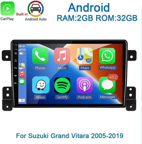 Vista 2 de 8Core 4GB+64GB Android 15 para Suzuki Grand Vitara Radio 2005-2019 Car Stereo Carplay Android Auto con pantalla táctil IPS de 9 pulgadas Navegación