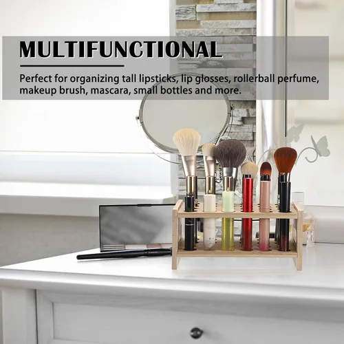 Vista 7 de ELLDOO Organizador de perfume Rollerball, soporte de almacenamiento de perfume de bambú para 24 espacios, soporte de aroma de belleza con asa
