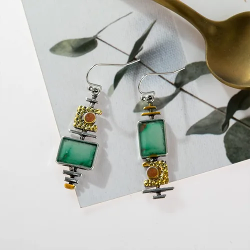 Vista 5 de KaFu Aretes bohemios hechos a mano, estilo vintage, dorados, ligeros, colgantes, joyería para mujeres y niñas, Zinc, NP