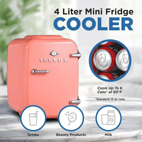 Vista 2 de ICEBOX IBMF4BLS - Mini refrigerador para dormitorio, refrigerador para el cuidado de la piel, enfriador portátil y calentador para maquillaje
