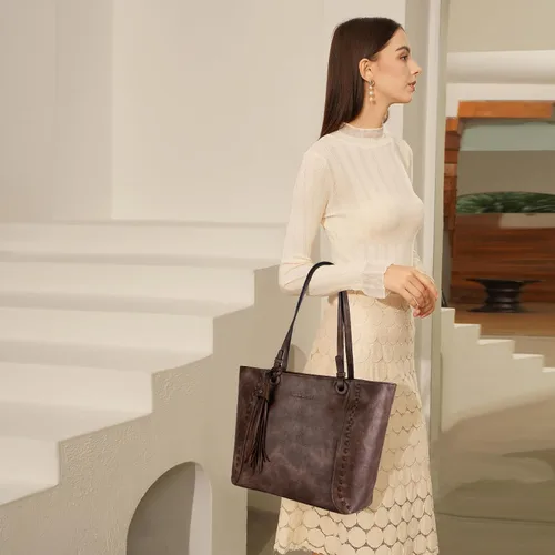 Vista 6 de Wrangler - Bolsos de mano Hobo de cuero vegano para mujer, con asa superior